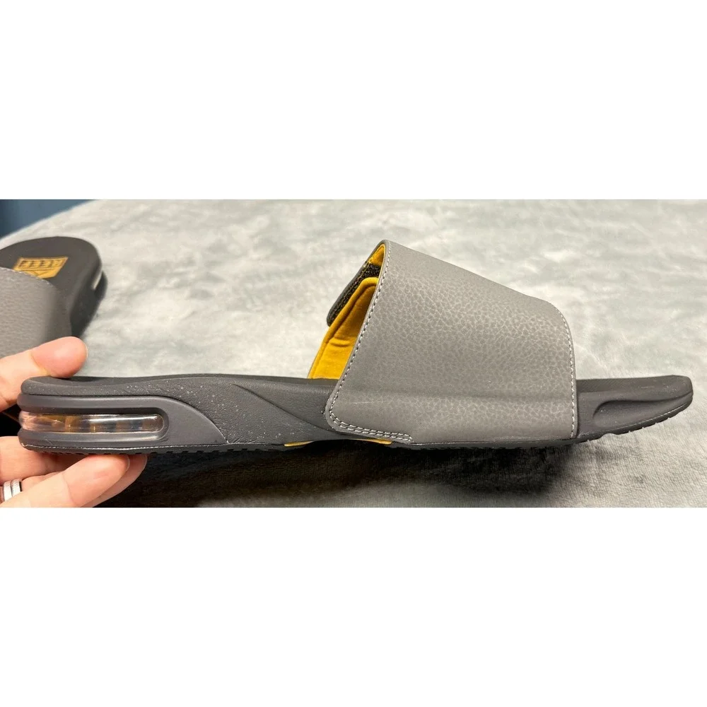 Reef Fanning Slide Sandals Mens 12 Gray Yellow Bottle Opener Slides